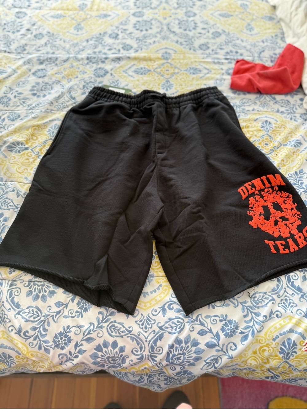 Denim Tears University Black Shorts with orange Graphic